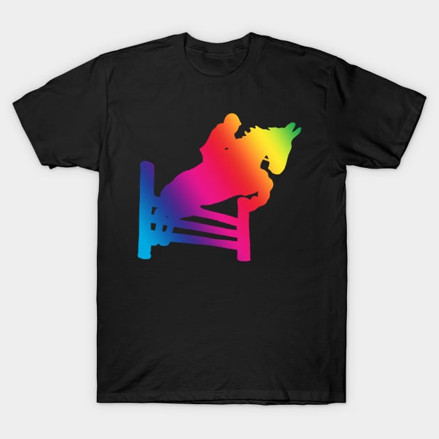 Rainbow jumping horse silhouette T-Shirt by Shyflyer